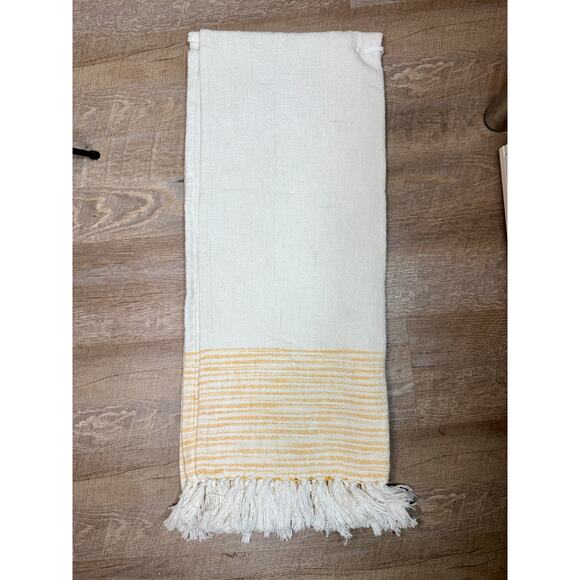 Cotton Throw Blanket Farmhouse Cottage Core White and Yellow Striped - Picture 4 of 4